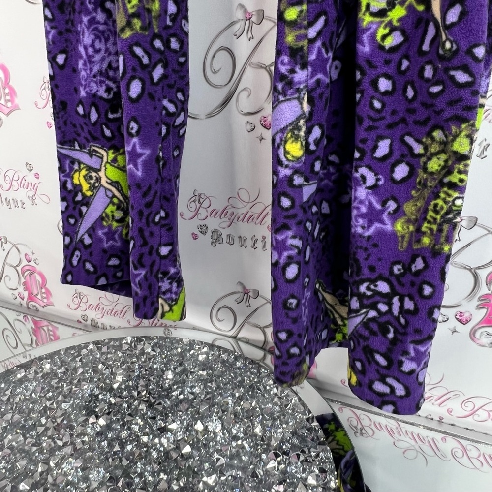 Disney pants tinkerbell fleece cheetah stars purple and Green Patterned Pants - Picture 3 of 13